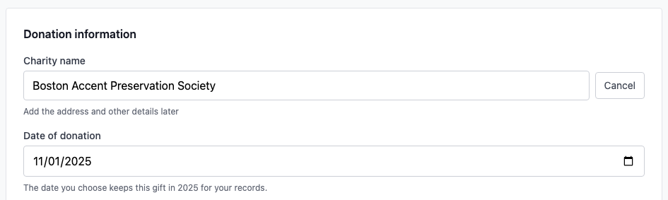Adding a charity inline