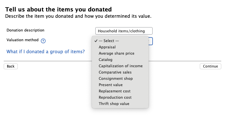 Tell us about the items you donated - description and valuation method
