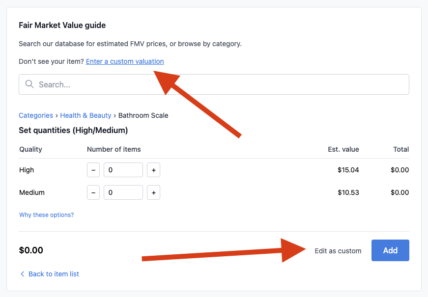 Where to find the custom item link
